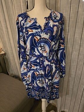 crown & ivy Blue & White Paisley-Print Midi Dress